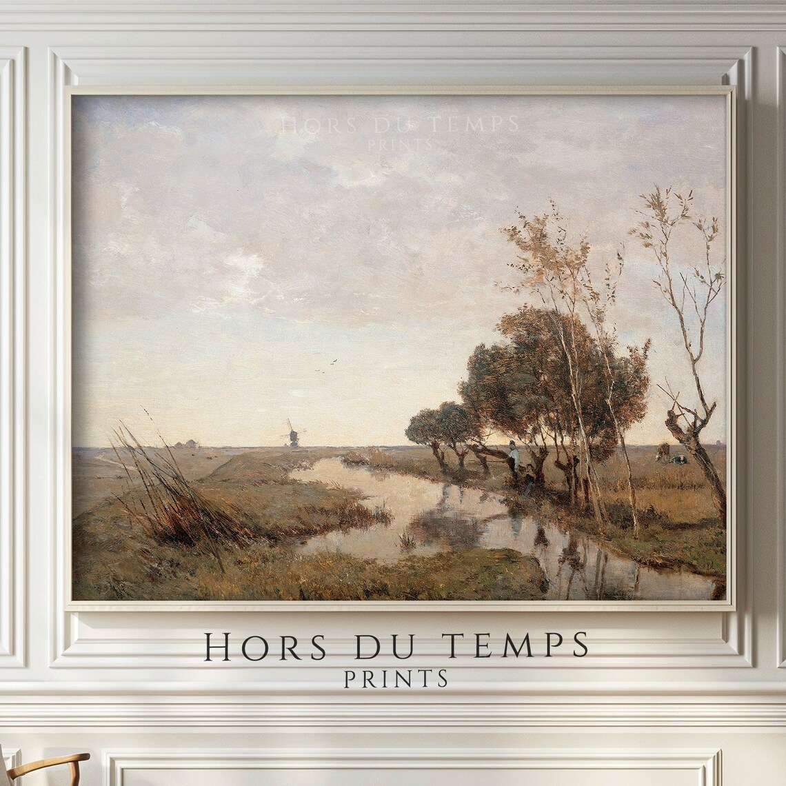 Winter Canal Landscape with Windmill Barbizon Style Painting Poster - Image 2