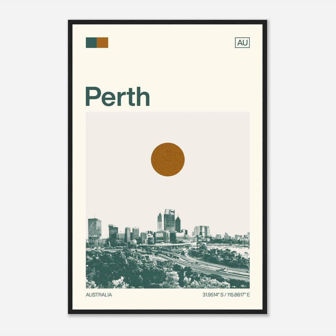 Perth Australia City Skyline Park View Minimalist Travel Poster