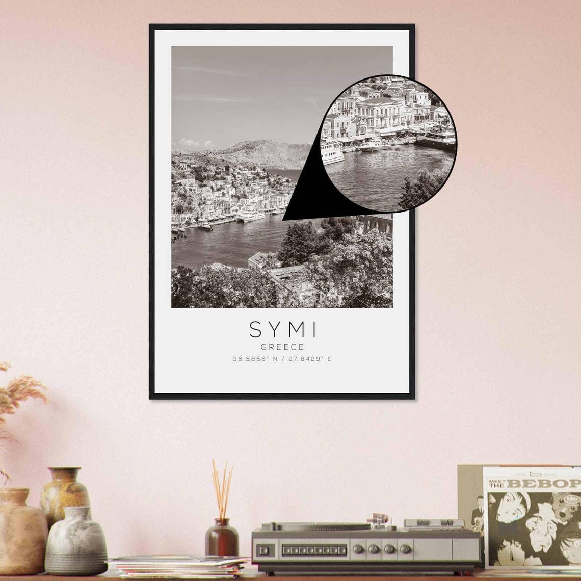 Symi Greece Aegean Harbor Island Town Black and White Photo Poster - Image 4