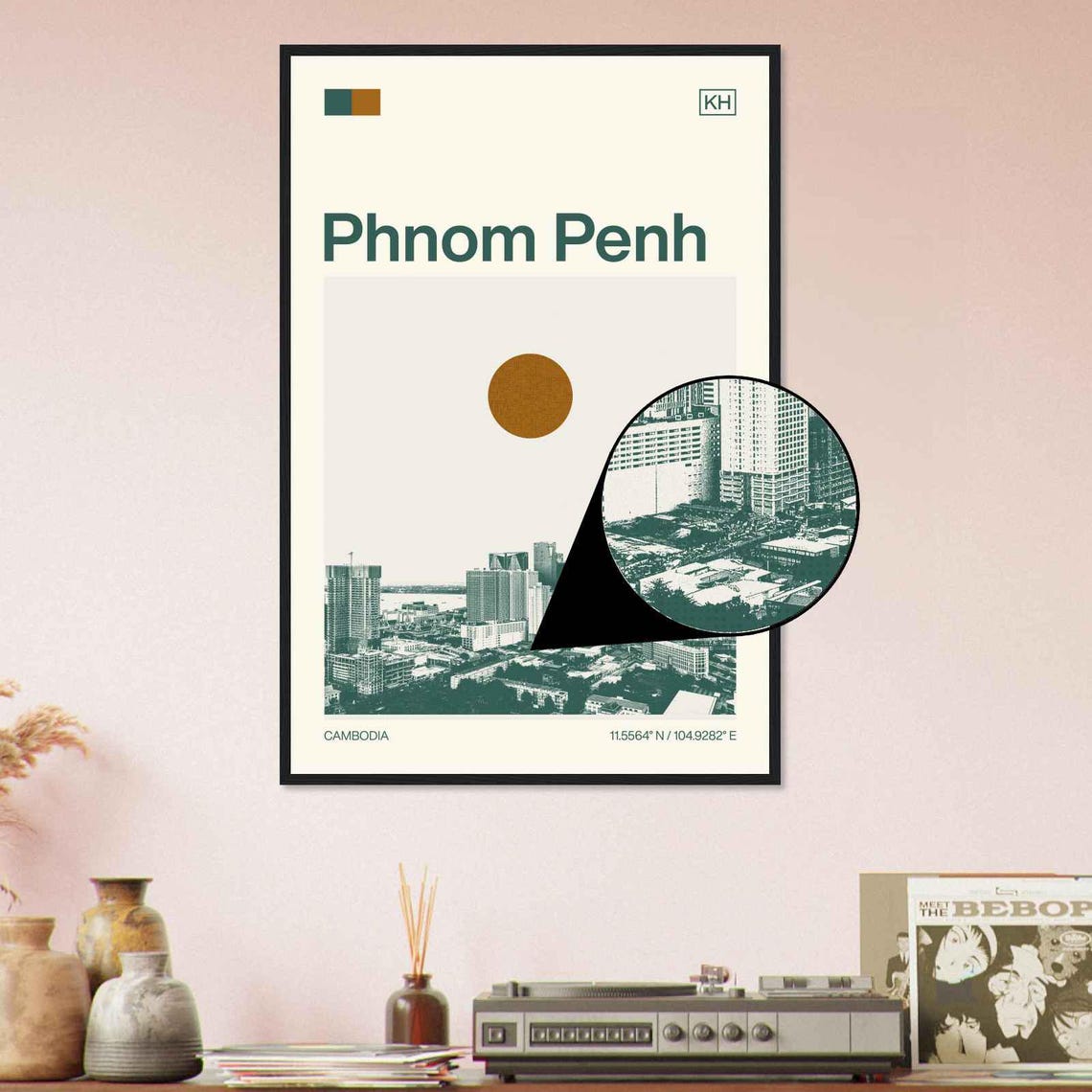 Phnom Penh Cambodia City Skyline Minimalist Duotone Travel Poster - Image 4