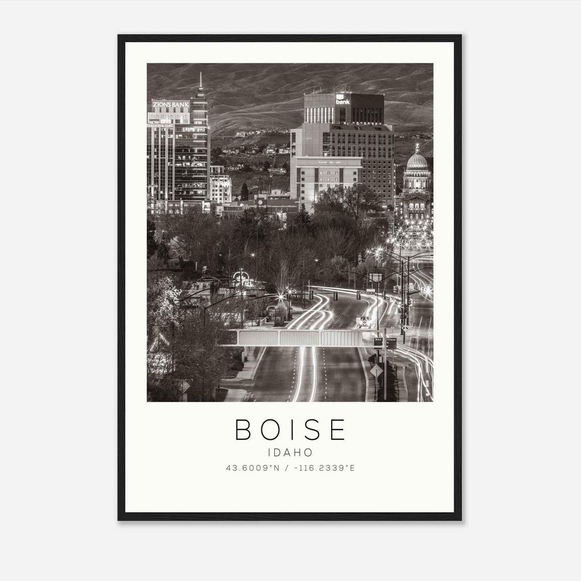Boise Idaho Night Skyline Light Trails Capitol Dome Photo Poster