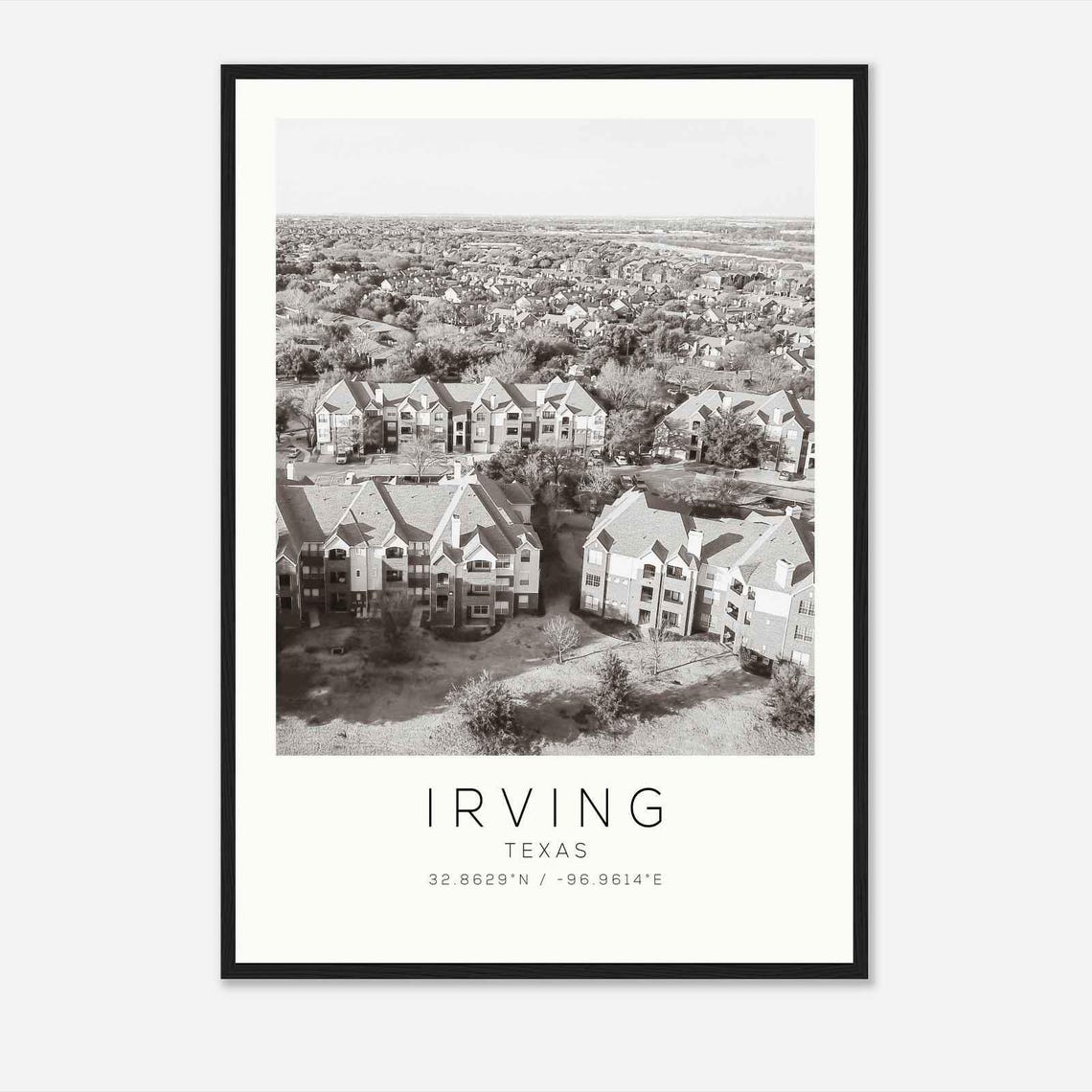 Irving Texas Suburban Neighborhood Aerial Black And White Poster