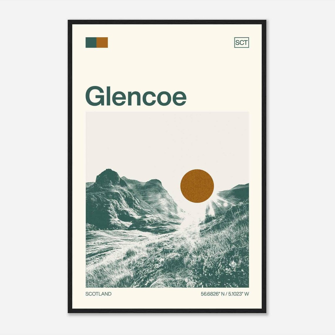 Glencoe Scotland Mountain Valley Sunrise Minimalist Travel Poster