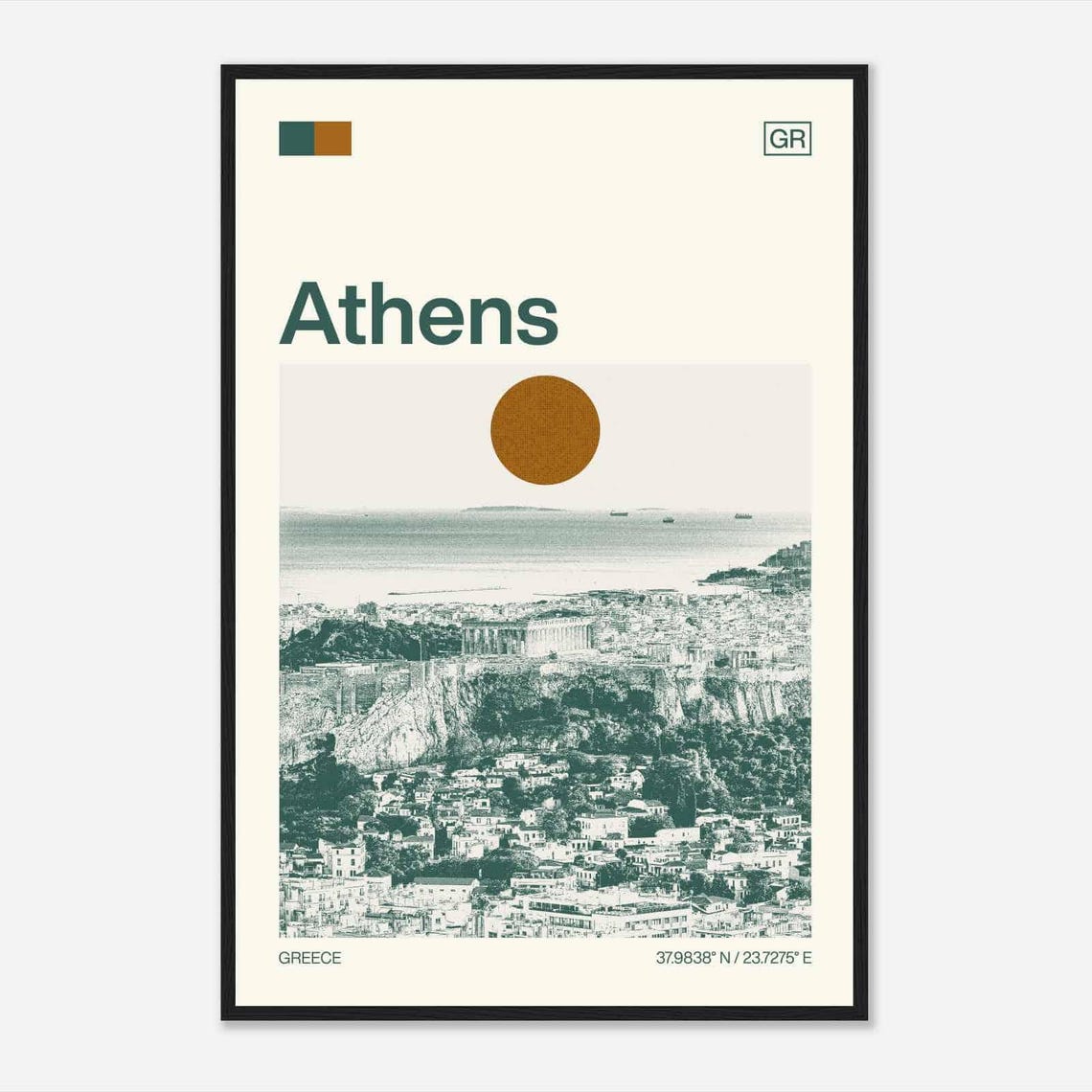 Athens Greece Acropolis Hill and Parthenon Duotone Travel Poster
