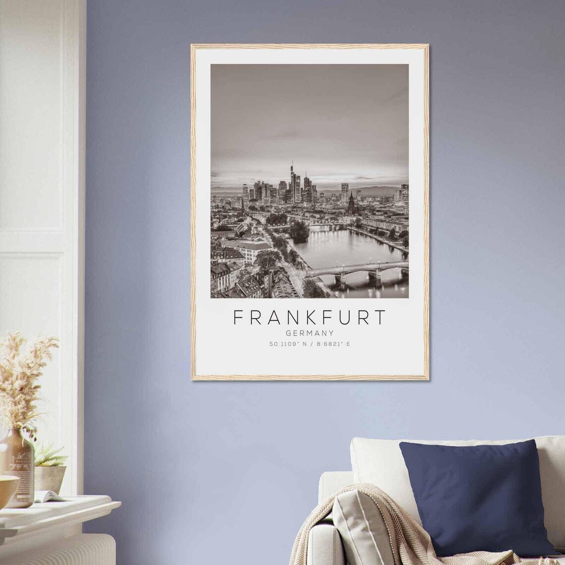 Frankfurt Germany Dusk City Panorama Black and White Travel Poster - Image 2