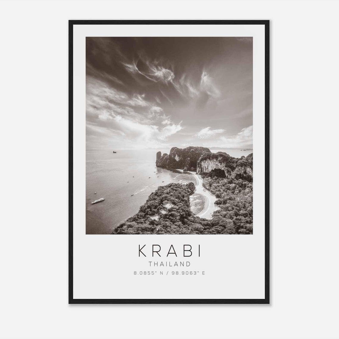Krabi Thailand Black White Limestone Cliffs Island Beach Poster