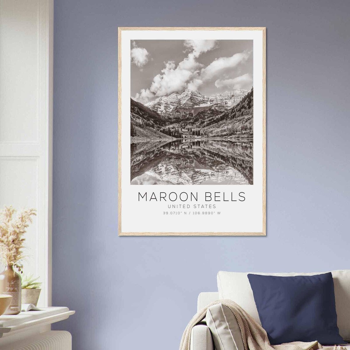 Maroon Bells United States Travel Photo Poster Bw Maroon Bells Travel Print Minimalist Travel Poster Print - Image 2