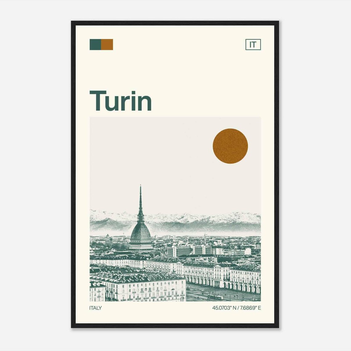 Turin Italy Minimalist Monochrome Travel Photo Poster