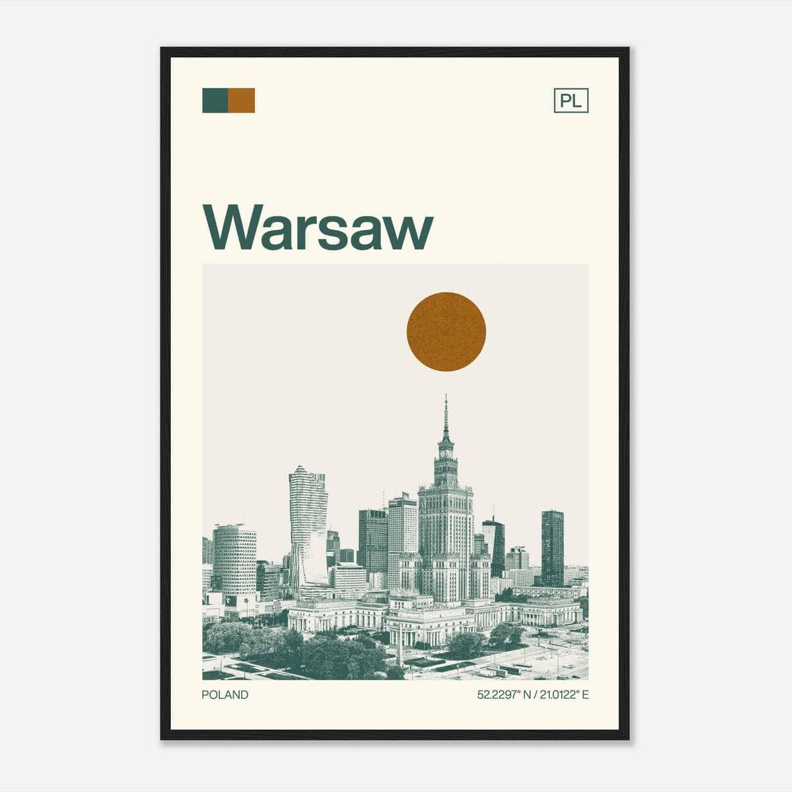Warsaw Poland Palace of Culture Skyline Vintage Travel Poster