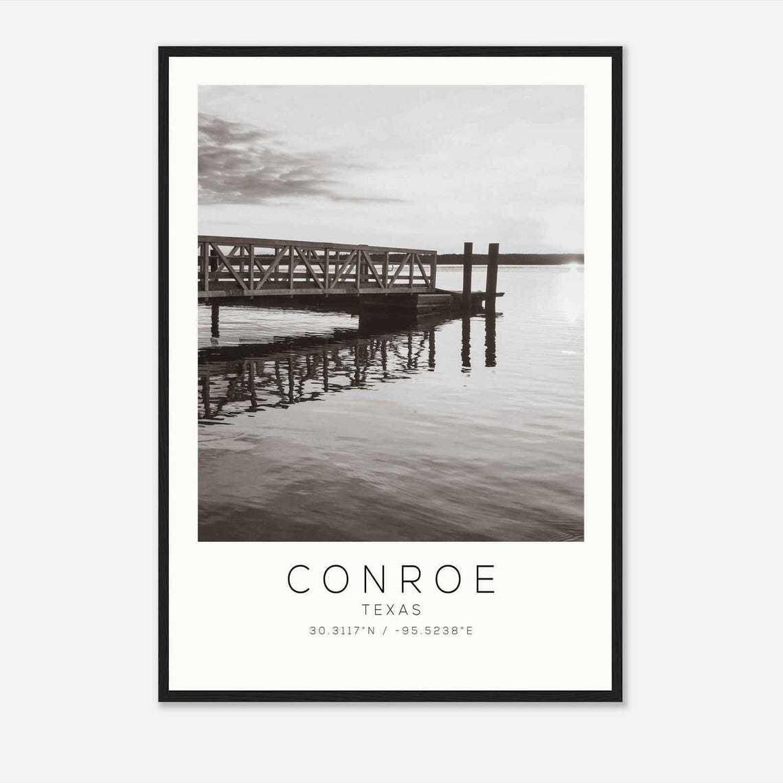 Conroe Texas Lake Pier Sunset Calm Water Reflection Photo Poster