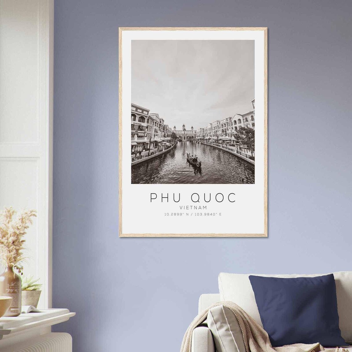 Phu Quoc Vietnam Grand World Canal Gondola Black and White Poster - Image 2