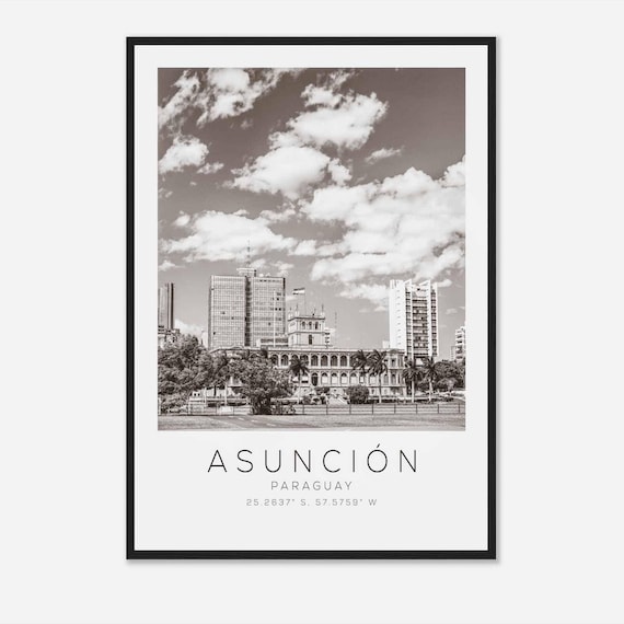 Asuncion Paraguay Black White Historic City Center Travel Poster