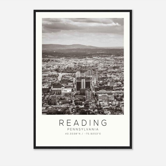 Reading Pennsylvania Aerial Downtown Black and White Photo Poster