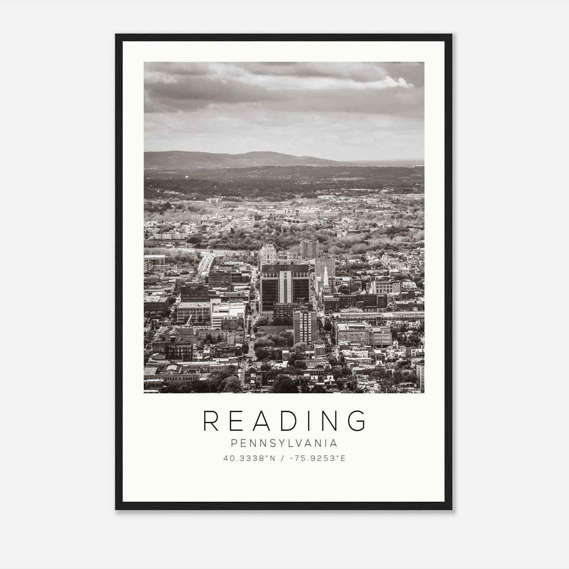 Reading Pennsylvania Aerial Downtown Black and White Photo Poster