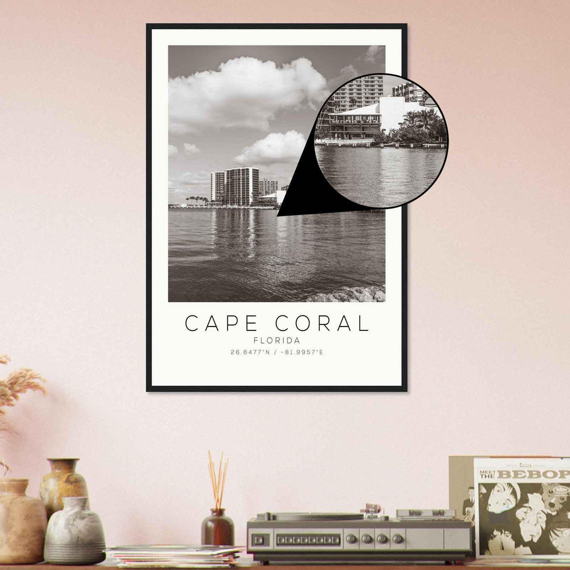 Cape Coral Florida Waterfront Skyline Minimalist Travel Poster - Image 4