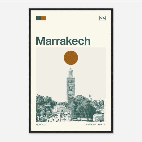 Marrakech Morocco Minimalist Monochrome Travel Photo Poster