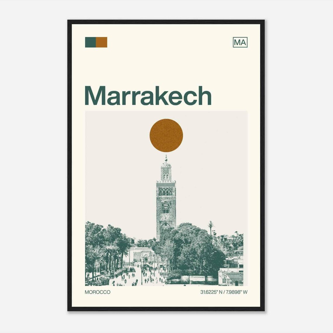 Marrakech Morocco Modern Minimalist Tower Palm Plaza Art Poster