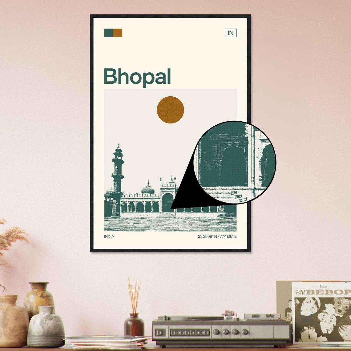 Bhopal India Historic Mosque Domes Minimalist Skyline Travel Poster - Image 4