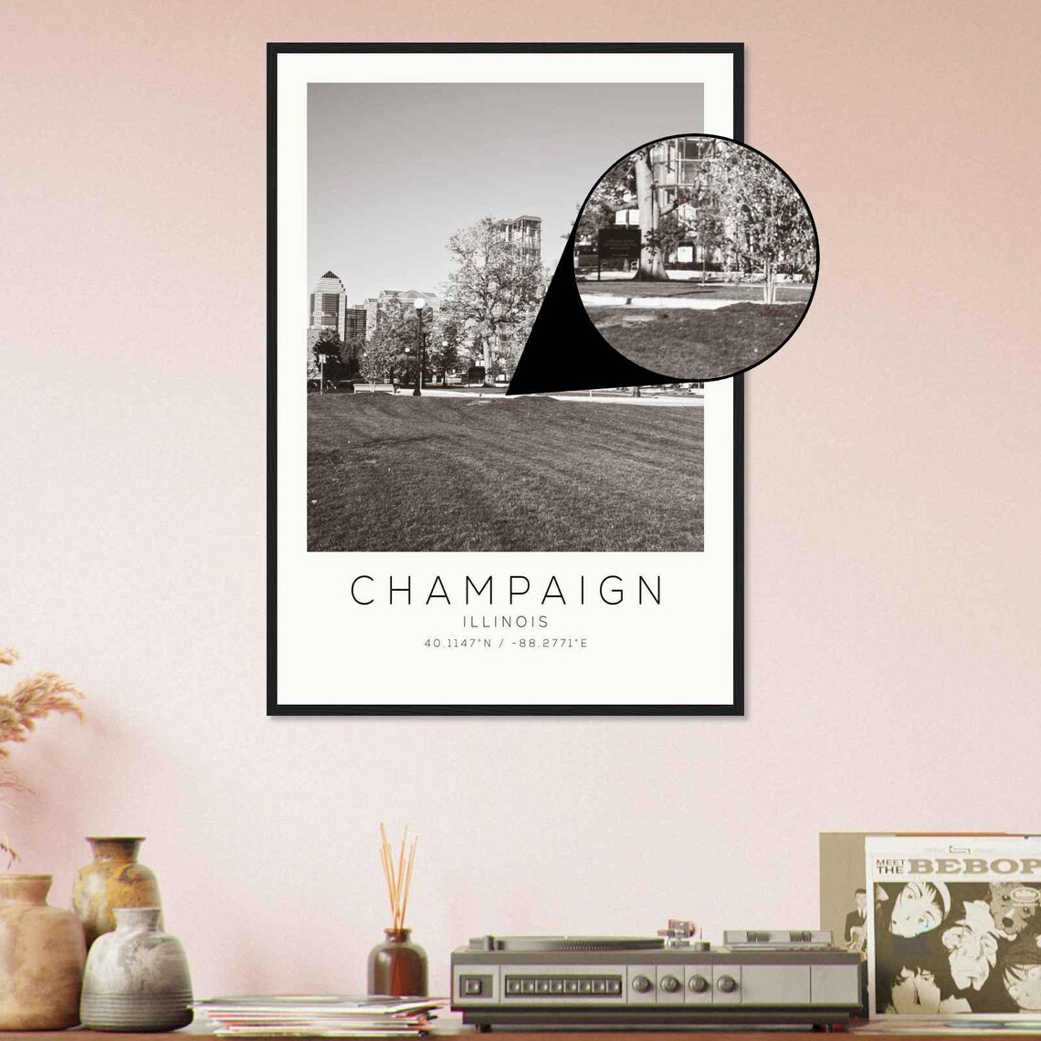 Champaign Illinois Downtown Plaza Lawn Skyline City Photo Poster - Image 4