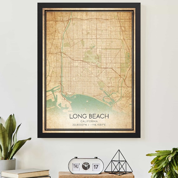 Vintage Long Beach California Street Map with Coordinates Poster