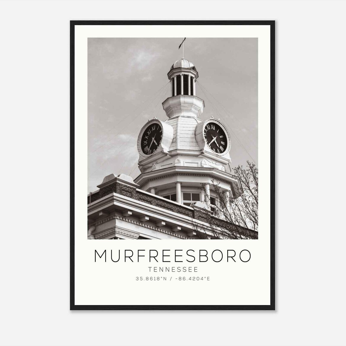 Murfreesboro Tennessee Historic Clock Tower Minimalist Travel Poster