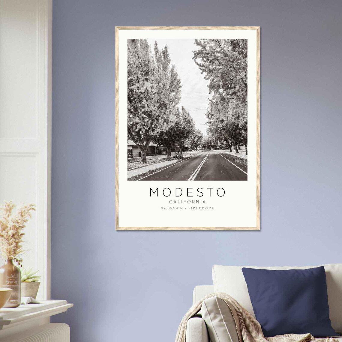 Modesto California Tree Lined Street Minimalist Travel Poster - Image 2