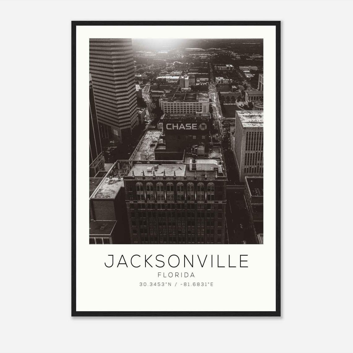 Jacksonville Florida Downtown Rooftops Aerial Black And White Poster