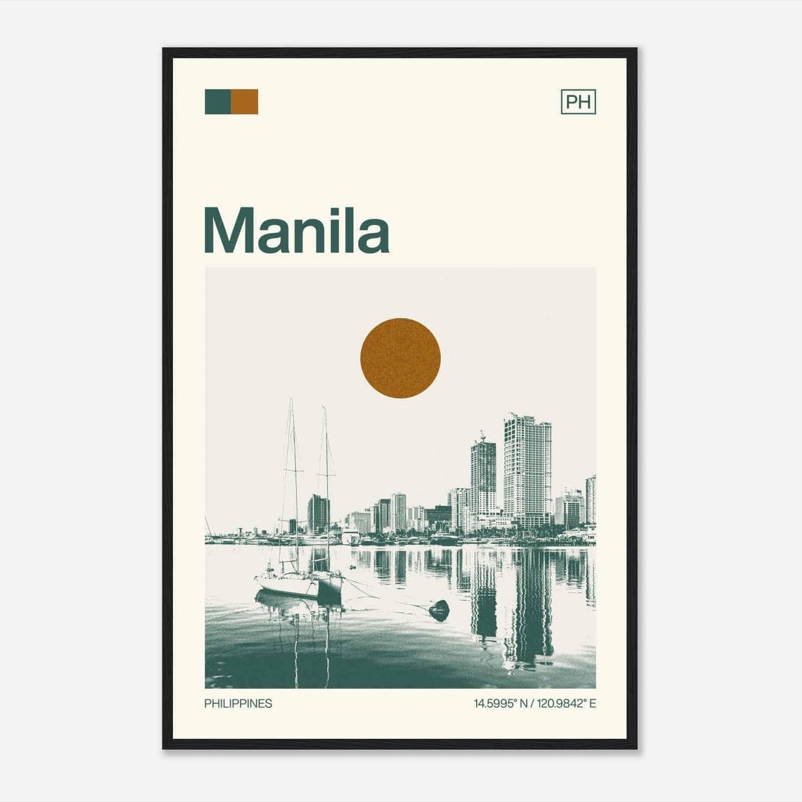 Manila Philippines Modern Minimalist Bay Sailboat Skyline Poster