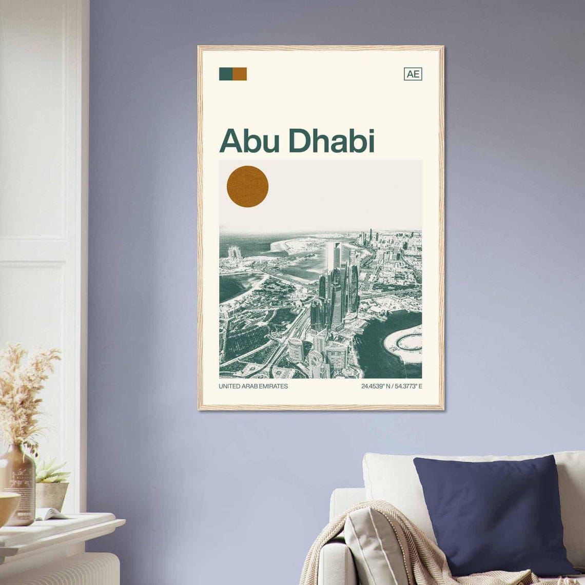 Abu Dhabi UAE Corniche Skyline Vintage Style City Travel Poster - Image 2