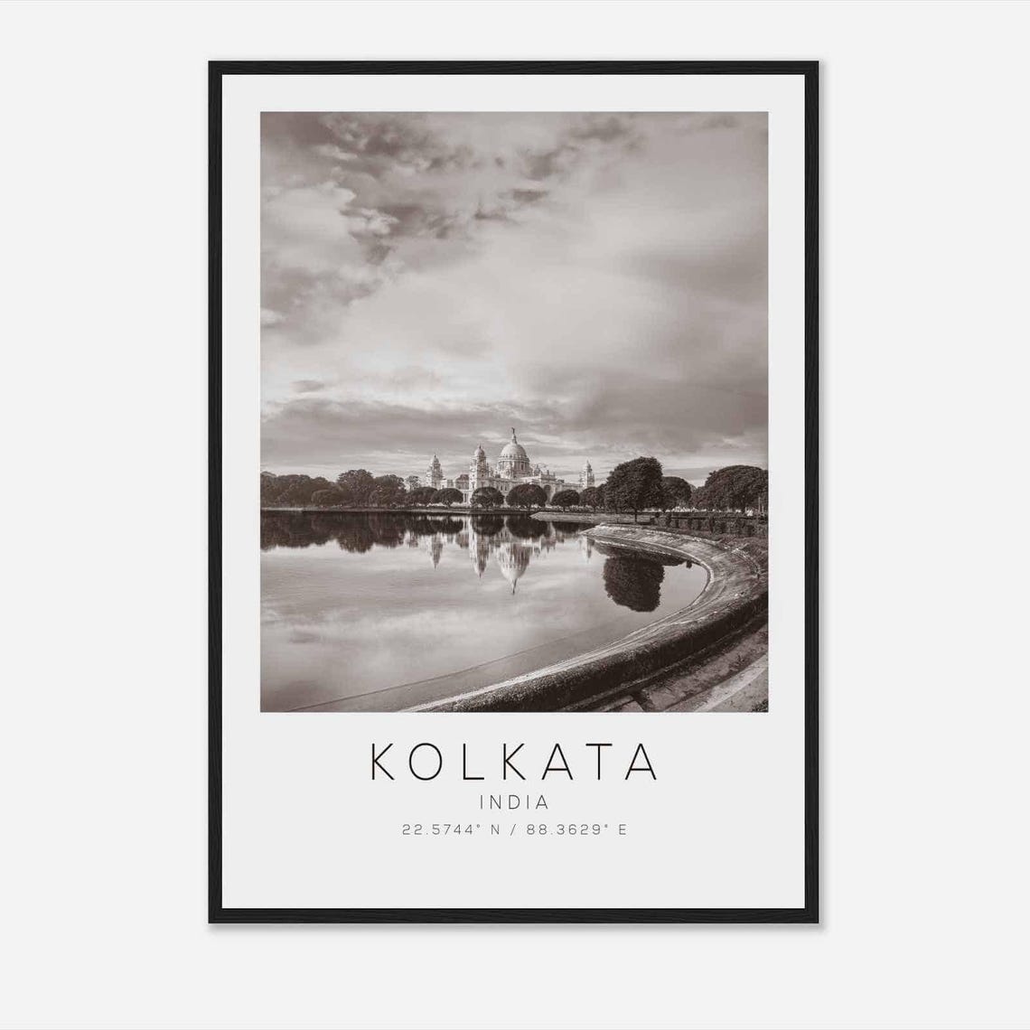 Kolkata India Black White Victoria Memorial Hall Reflect Poster