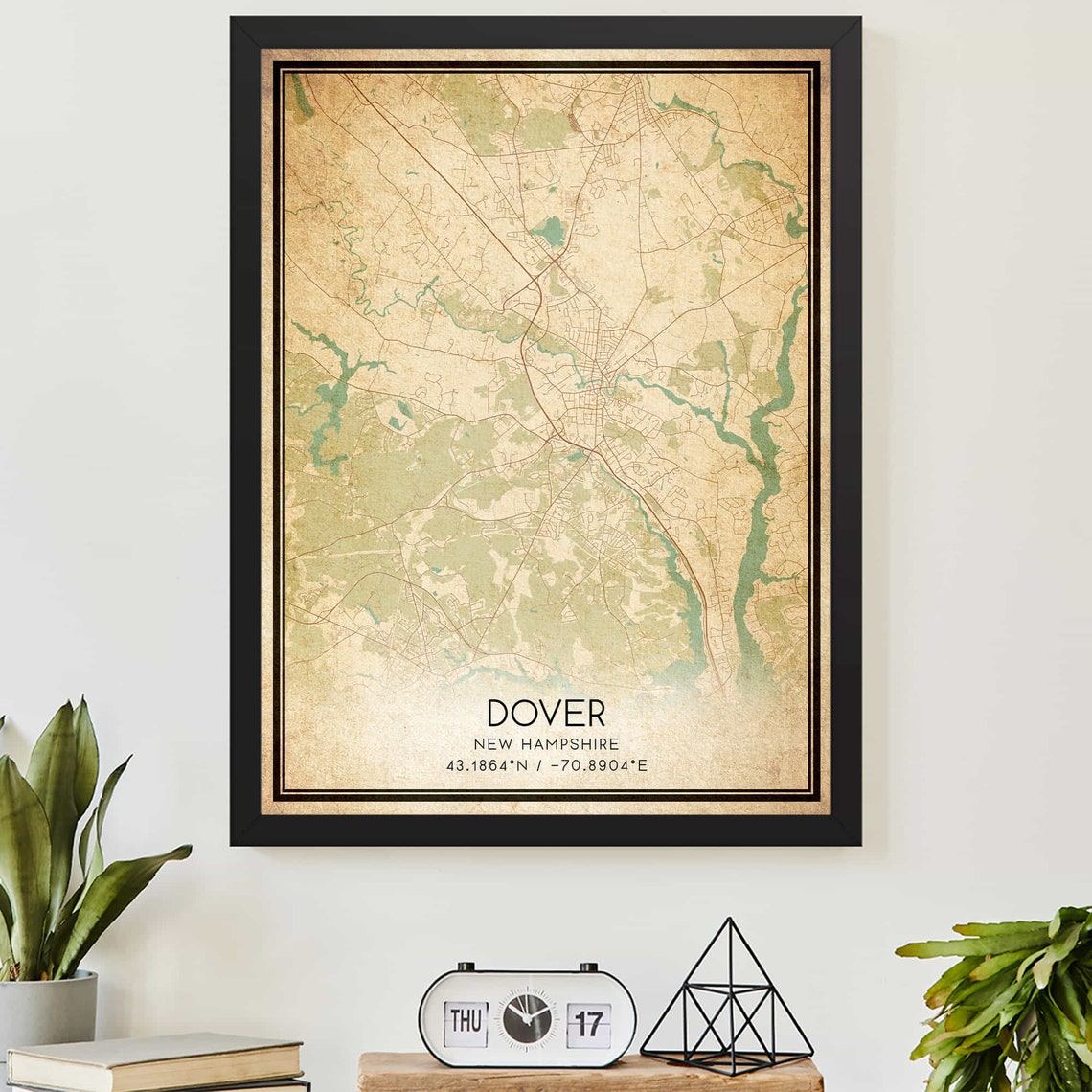 Dover New Hampshire Vintage Street Map with Coordinates Art Print
