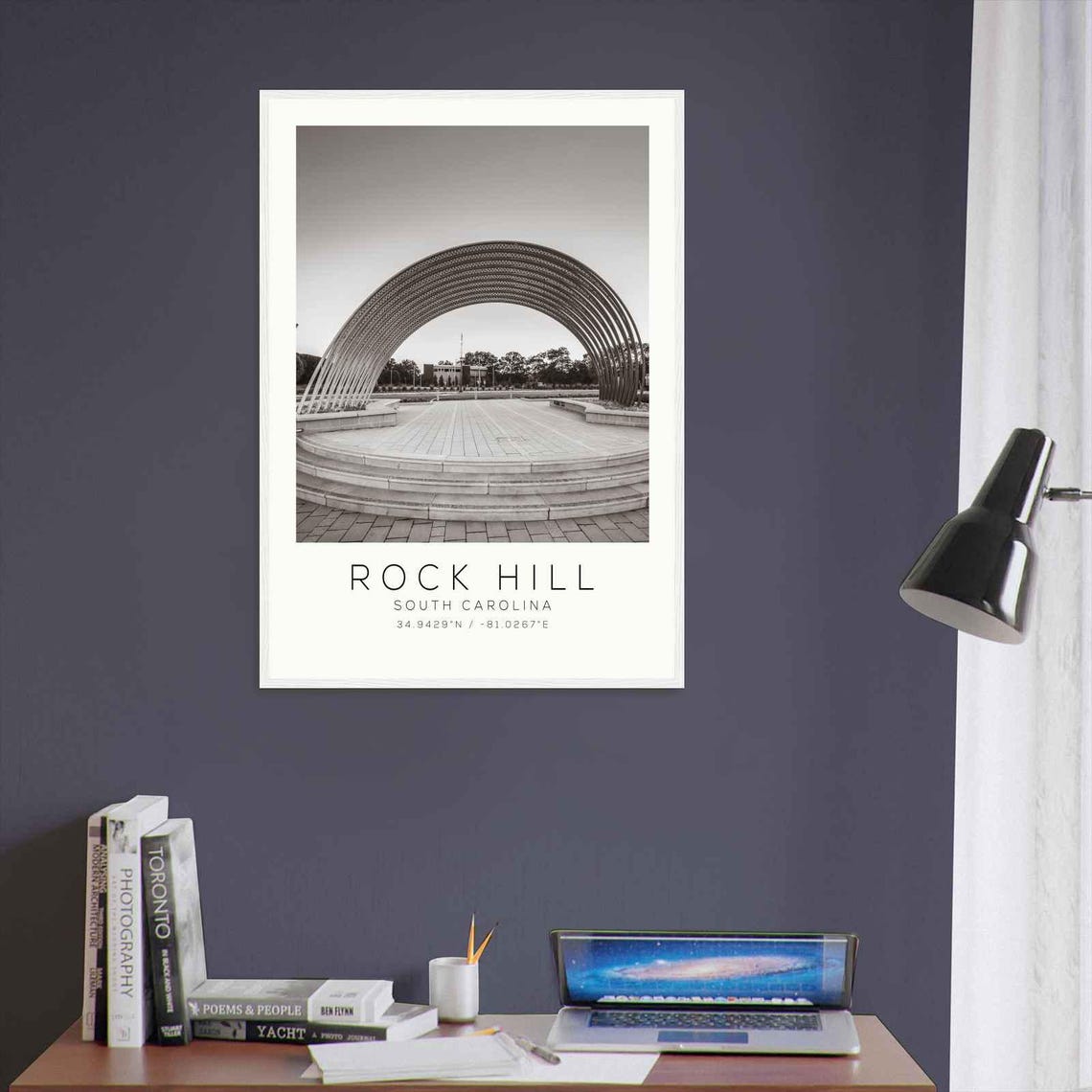 Rock Hill South Carolina Modern Arch Black and White Photo Poster - Image 3