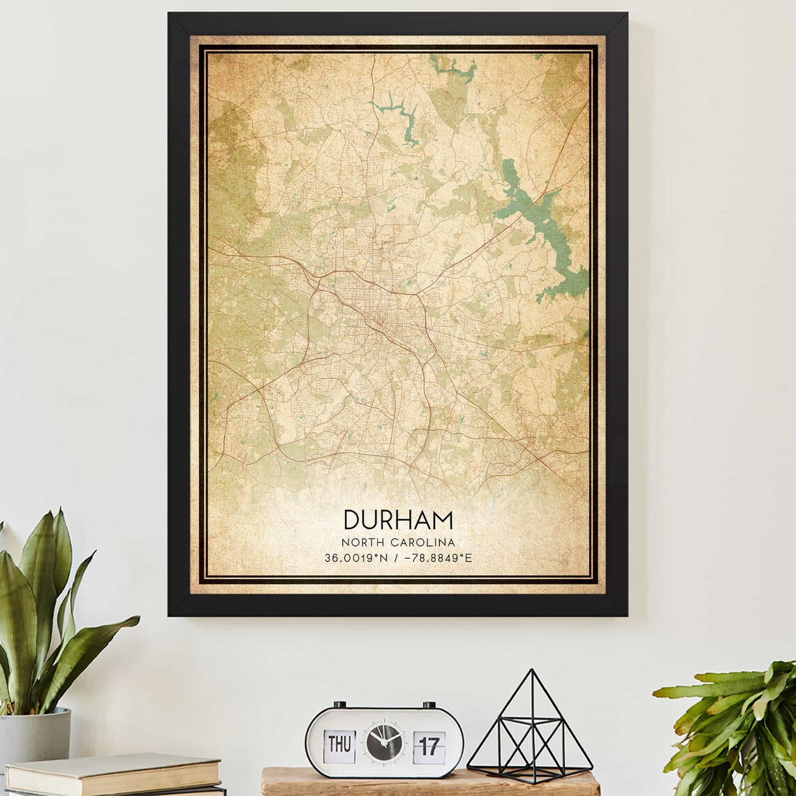 Durham North Carolina Vintage Street Map Bull City Art Poster