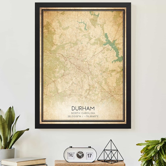 Durham North Carolina Vintage Street Map Bull City Art Poster