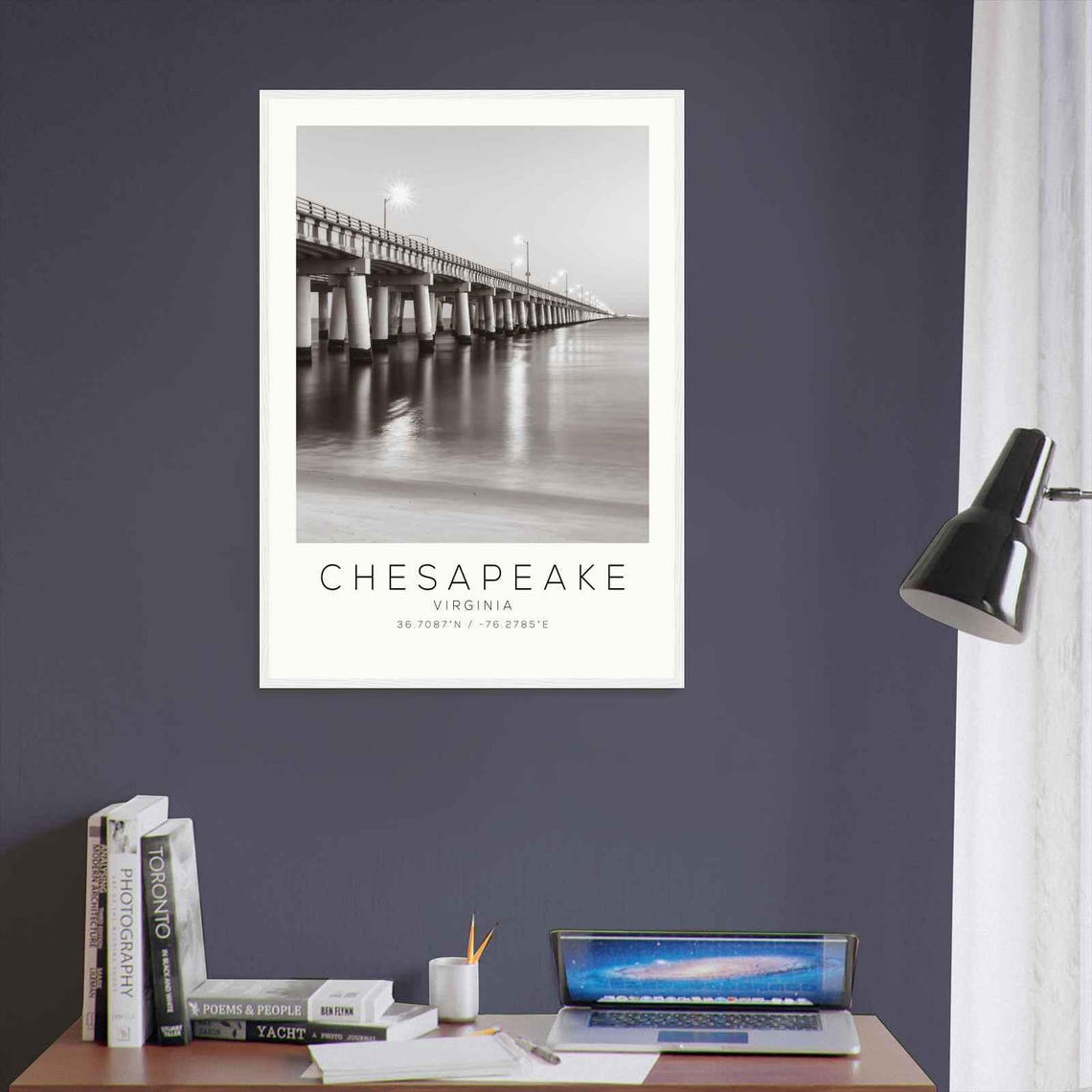 Chesapeake Virginia Bay Bridge Twilight Water Reflection Poster - Image 3