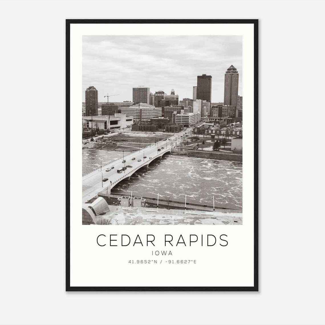 Cedar Rapids Iowa Downtown Skyline River Bridge City Photo Poster
