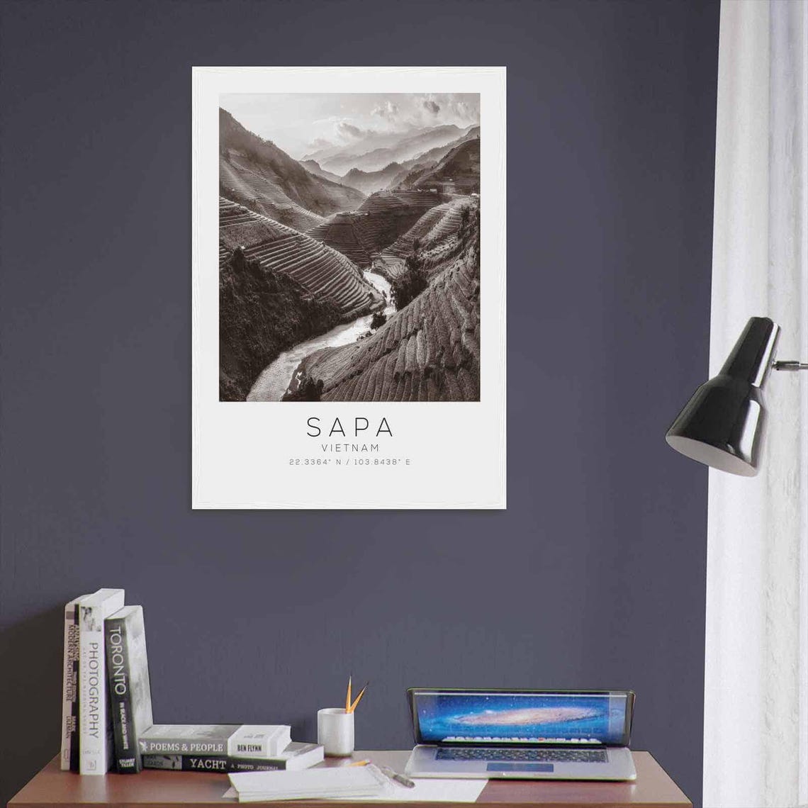 Sapa Vietnam Terraced Rice Fields Valley Black and White Travel Poster - Image 3