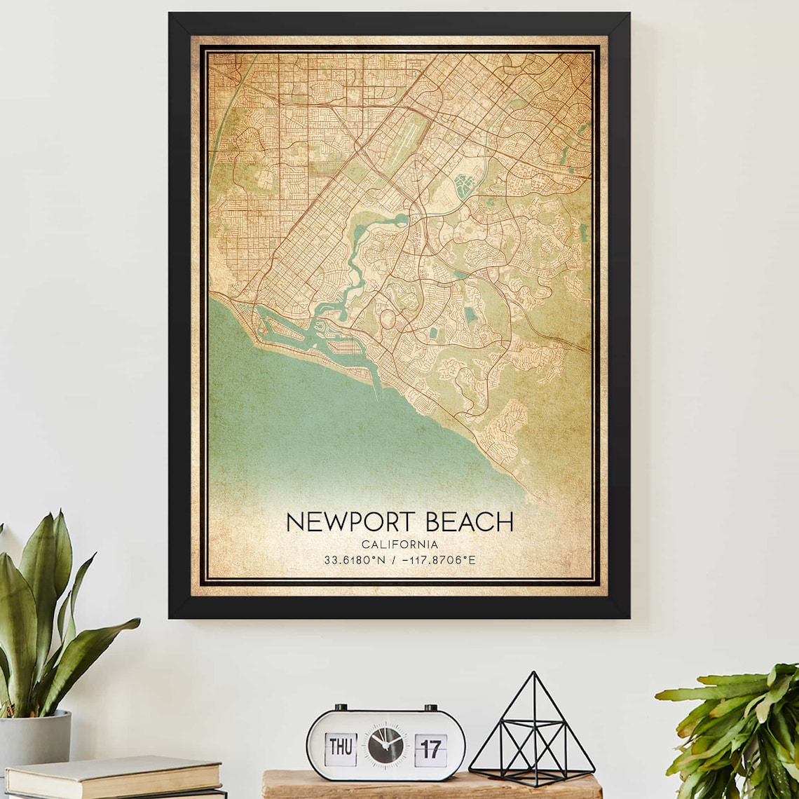 Newport Beach California Vintage Coastal City Map Poster Sunshine
