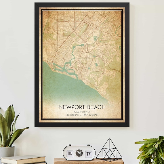 Newport Beach California Vintage Coastal City Map Poster Sunshine