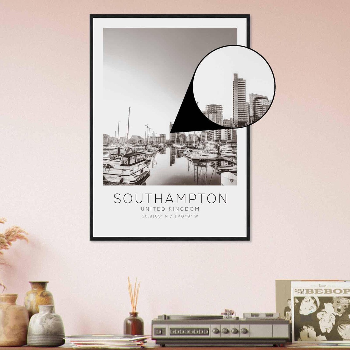 Southampton UK Marina Dawn Sailboats Black and White Photo Poster - Image 4