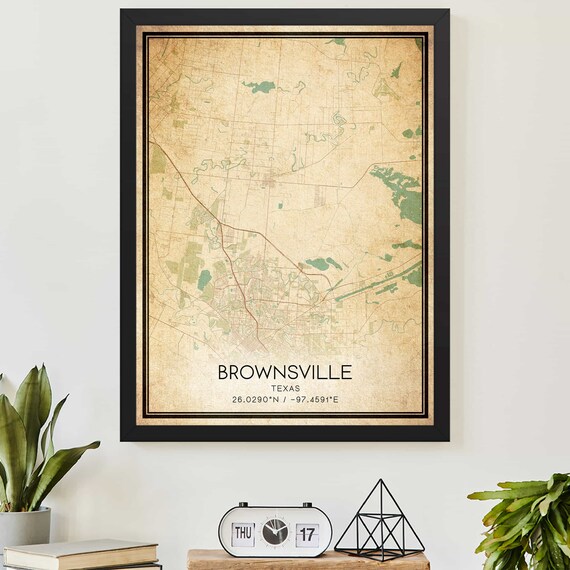 Vintage Brownsville Texas City Street Map Coordinates Poster