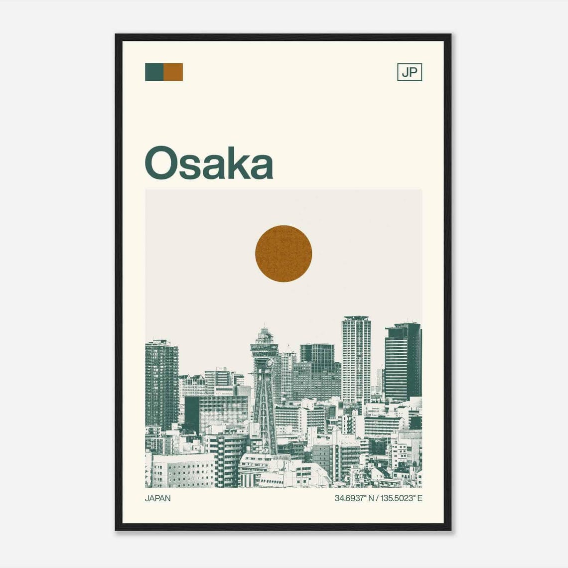 Osaka Japan Tsutenkaku Tower Skyline Minimalist Travel Poster