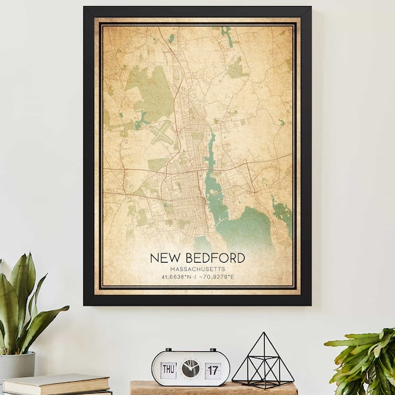 Vintage New Bedford Massachusetts City Map Coordinates Poster