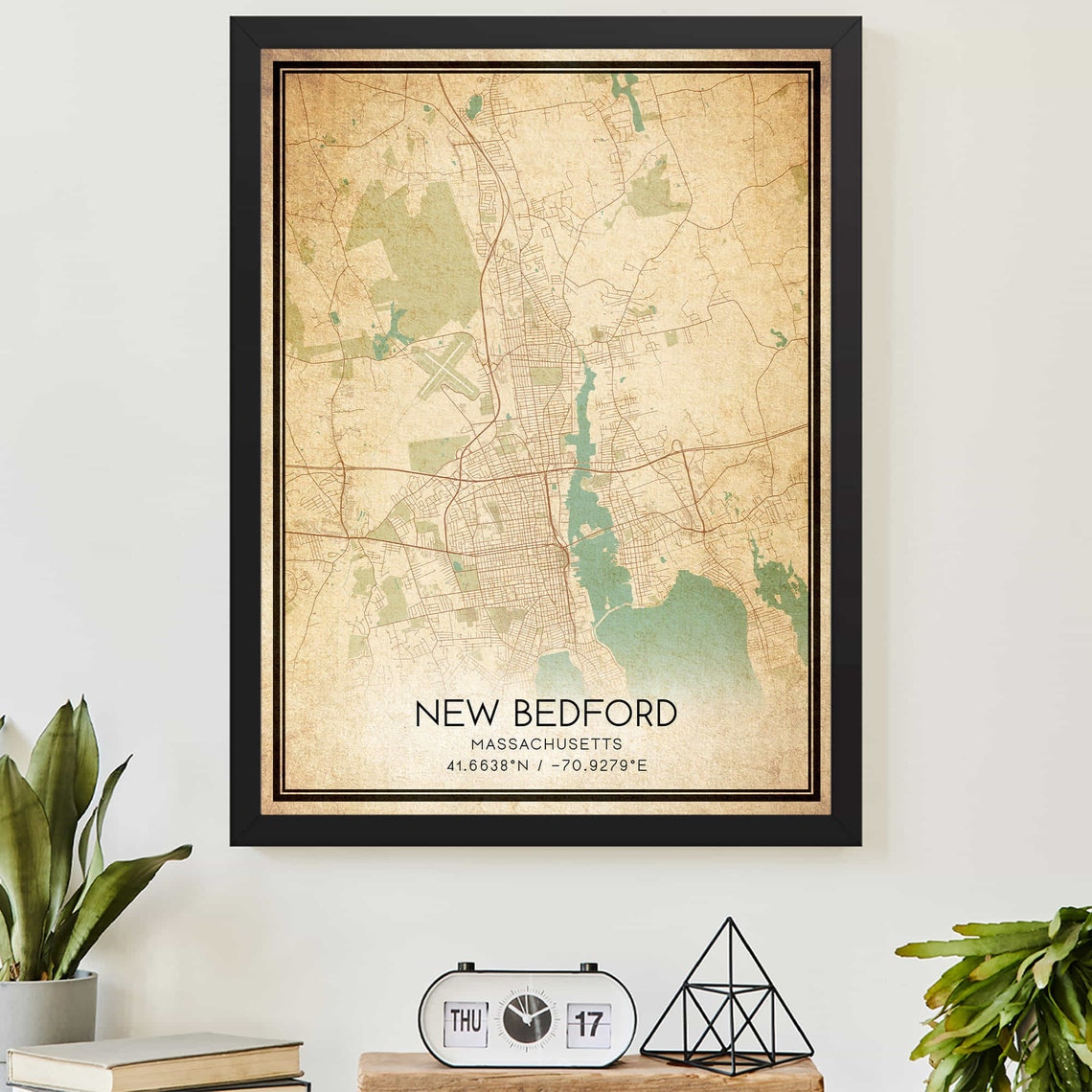 Vintage New Bedford Massachusetts City Map Coordinates Poster