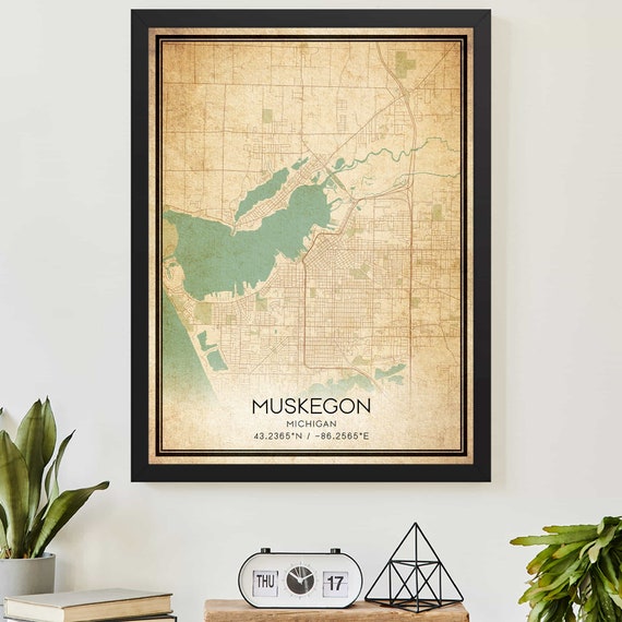 Vintage Muskegon Michigan Map Poster