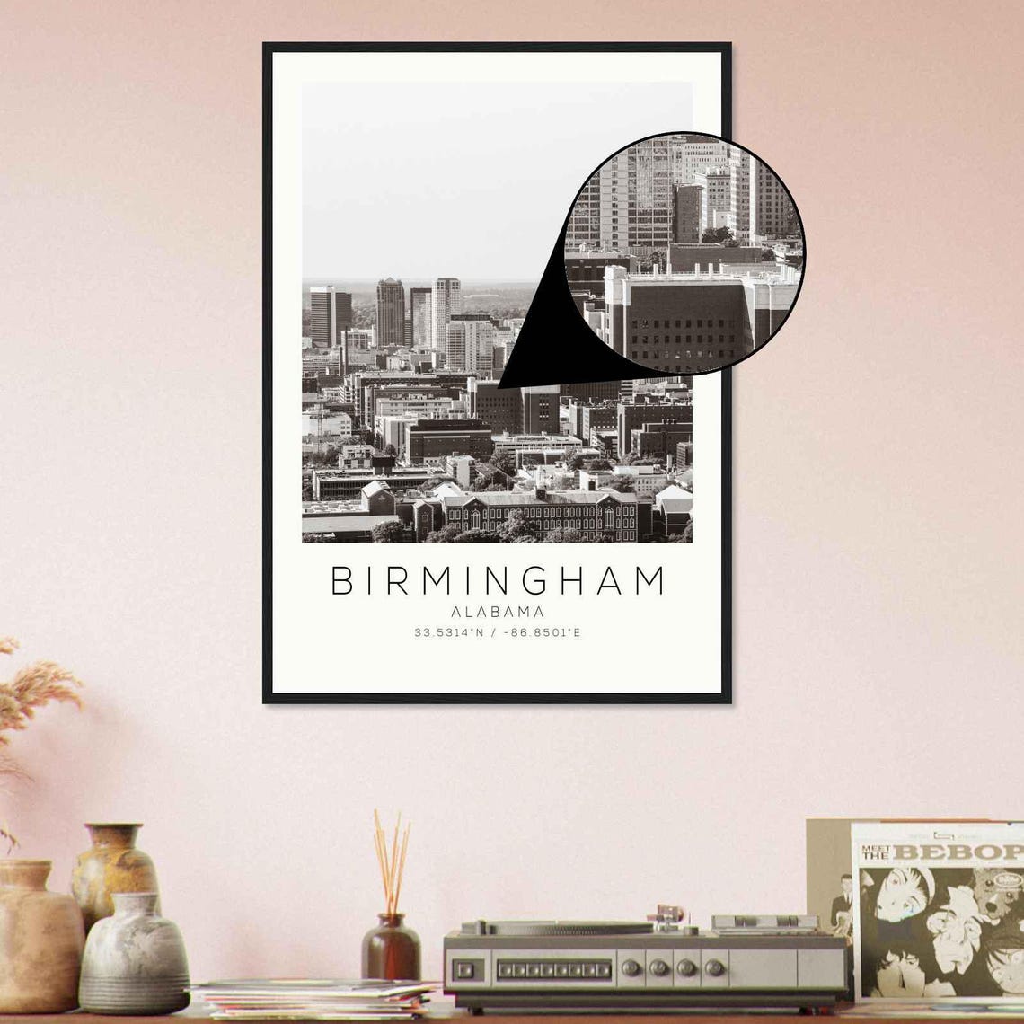 Birmingham Alabama Downtown Skyline Black White Travel Poster - Image 4