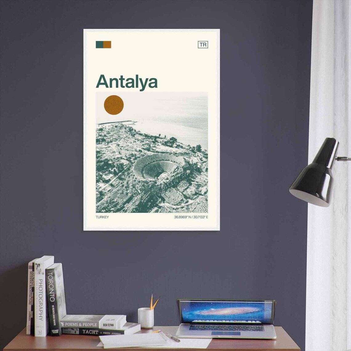 Antalya Turkey Ancient Amphitheater Coast Vintage Style Travel Poster - Image 3