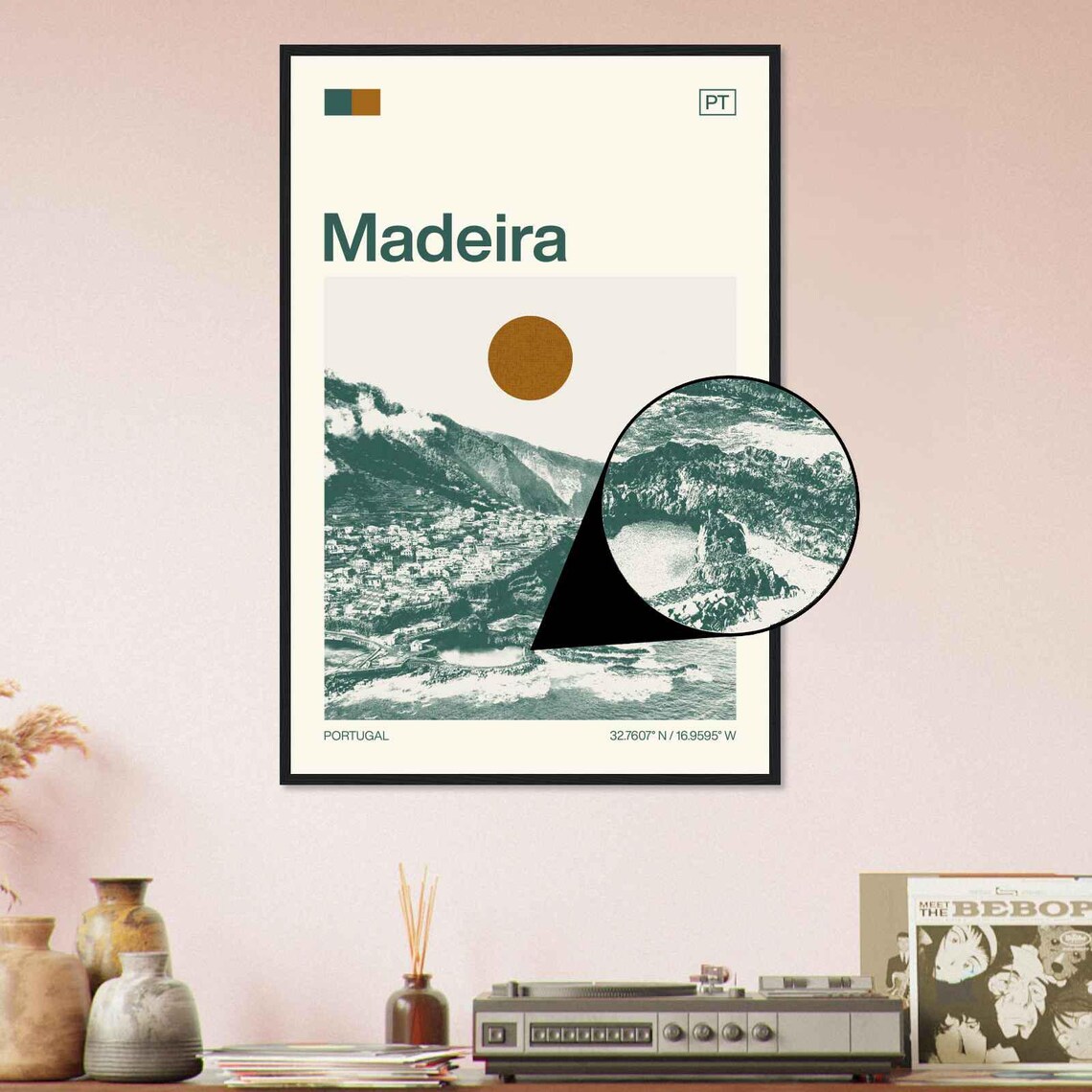 Madeira Portugal Modern Minimalist Cliffside Village Coastal Poster - Image 4