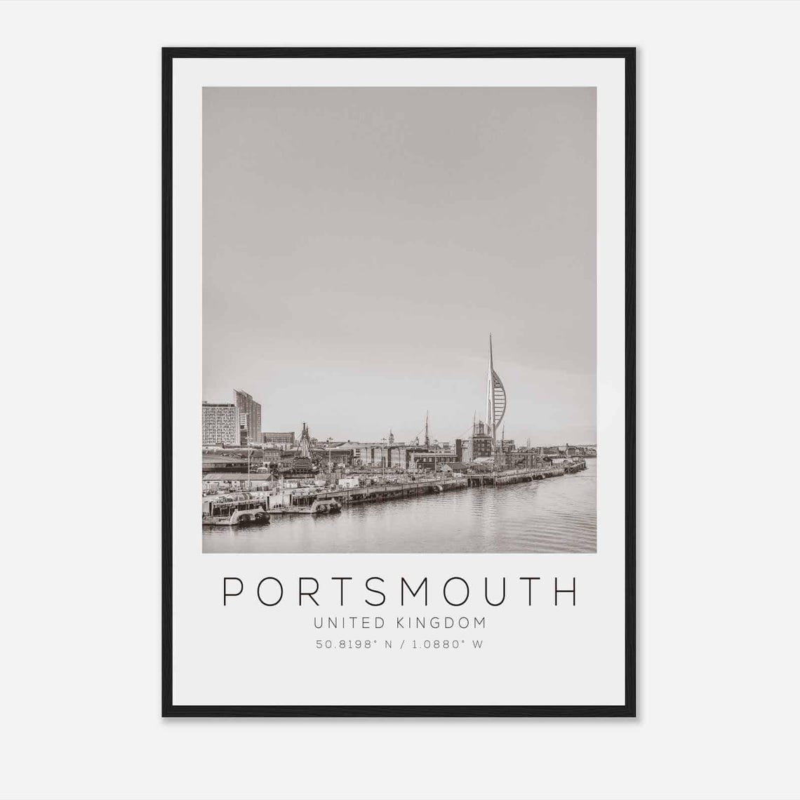 Portsmouth UK Spinnaker Tower Harbour Waterfront Black White Poster