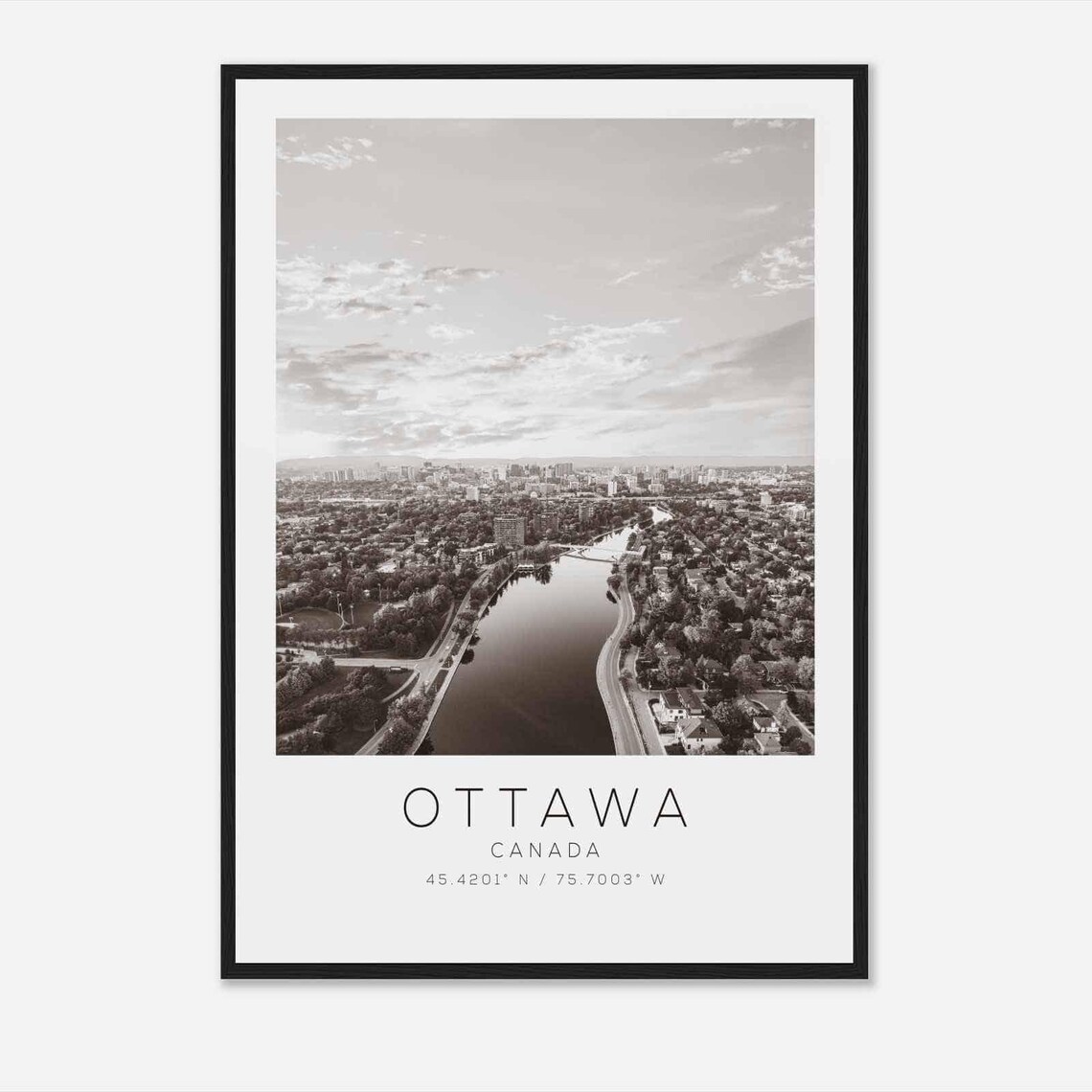Ottawa Canada Rideau Canal Aerial View Black White Photo Poster